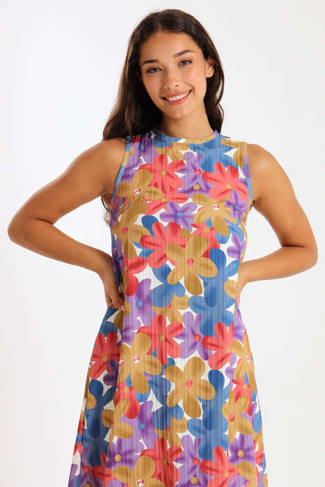 Londyn Ladies Sleeveless Pleated Floral Summer Dress