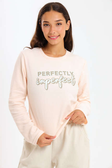 Ladies Long Sleeve Fleece Line Pyjama Tops
