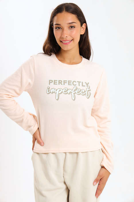 Ladies Long Sleeve Fleece Line Pyjama Tops