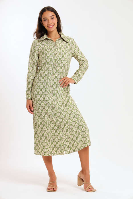 Asher Button Down Long Sleeve Office Shirt Dress