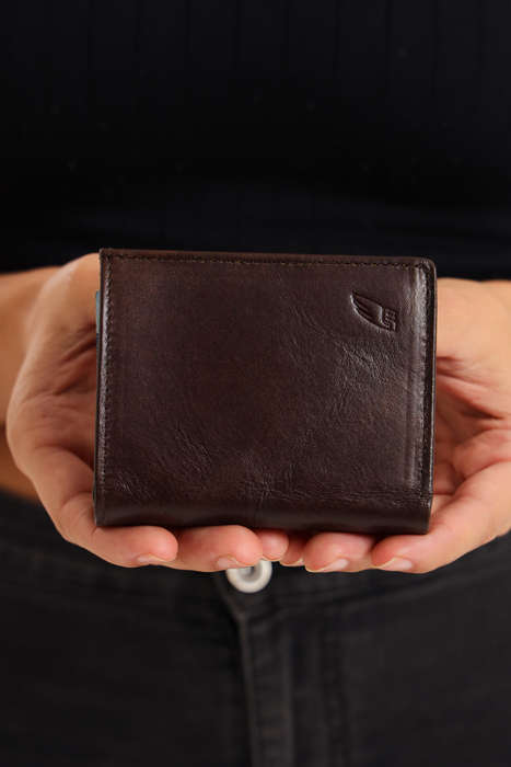 Camel Mountain Tri-Fold Geniun Leather Multiple Slot Card Wallet With Coin Pocket