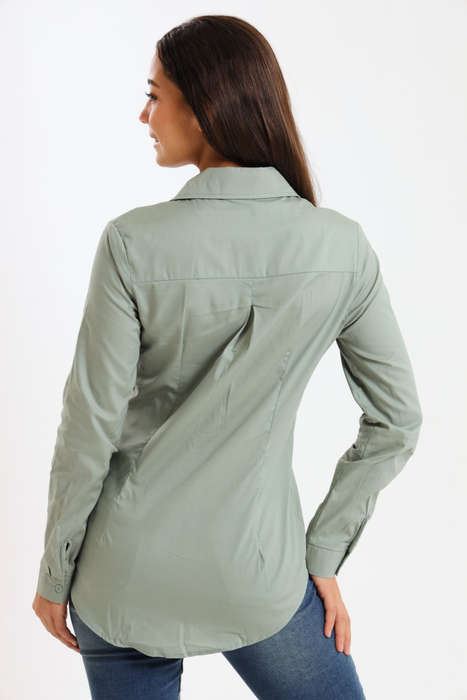 Ladies Classic Botton-Down Maxi Length Shirt