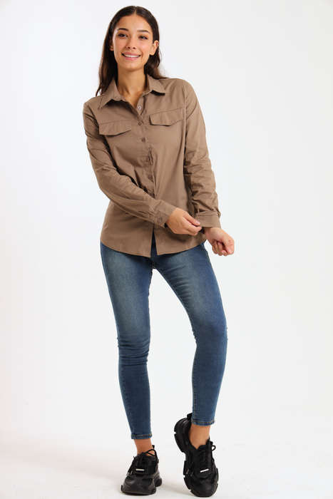 Ladies Classic Botton-Down Maxi Length Shirt