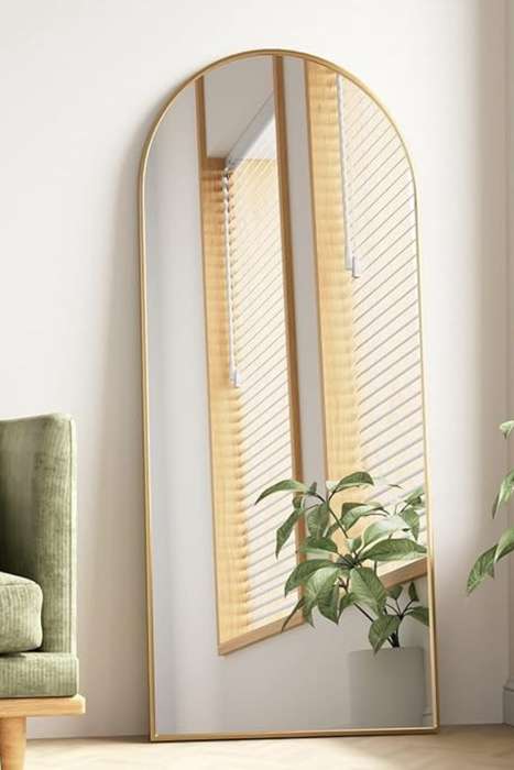 Senza® Large Rectangular Round Metal Gold Framed Freestanding Mirror 600mm X 1800mm