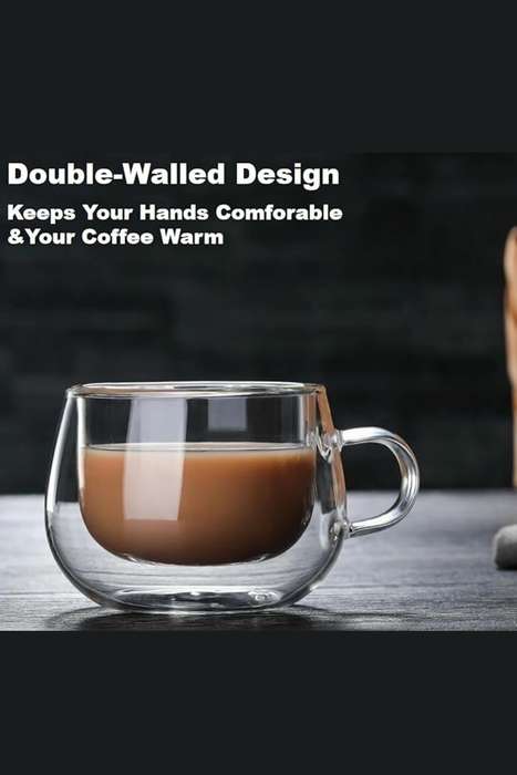 Senza® 2x 250ml Double Wall Coffee Glass with Handle