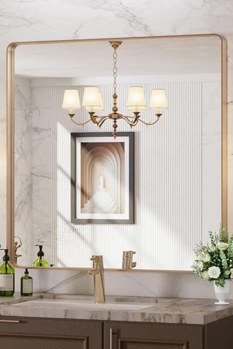 Senza® Large Square Metal Gold Framed Mirror 800mm X 800mm