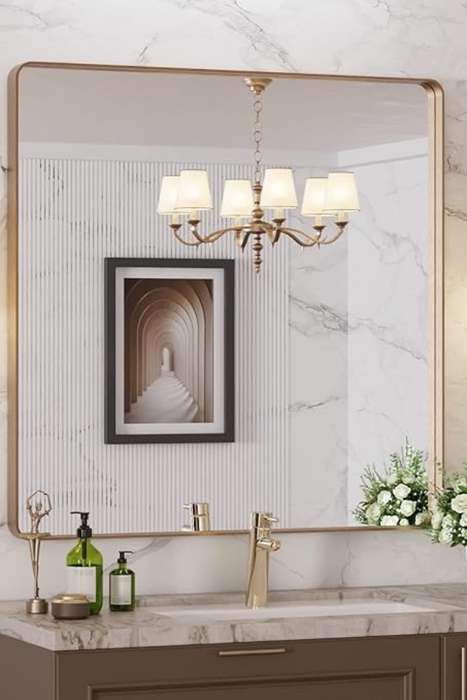 Senza® Large Square Metal Gold Framed Mirror 800mm X 800mm