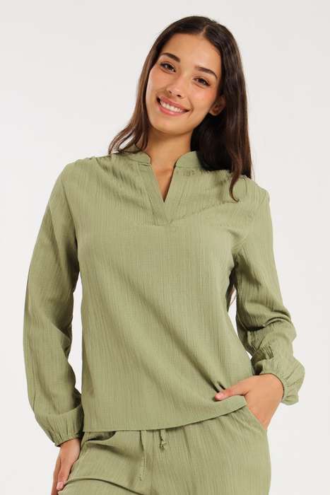 Ladies Long Sleeve V-Neck Henley Top