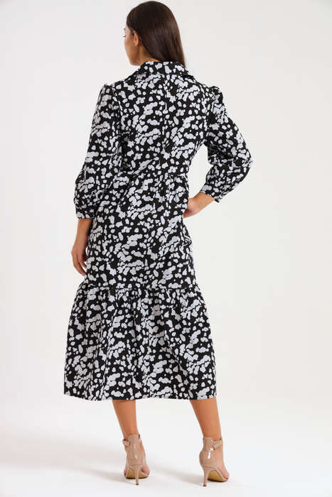 Lillian Long Sleeve Printed Collar Maxi Dress