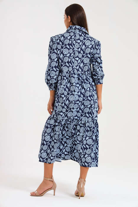 Lillian Long Sleeve Printed Collar Maxi Dress