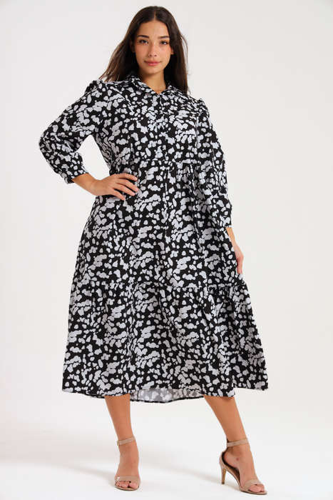 Lillian Long Sleeve Printed Collar Maxi Dress
