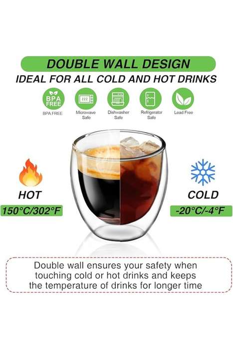 Senza® 2 x 150ml Clear Double Wall Espresso Coffee Glass Mugs