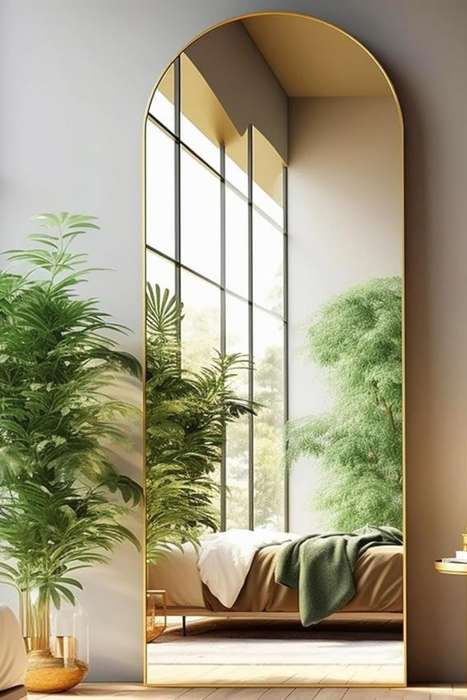 Senza® Large Rectangular Round Metal Gold Framed Freestanding Mirror 600mm X 1800mm