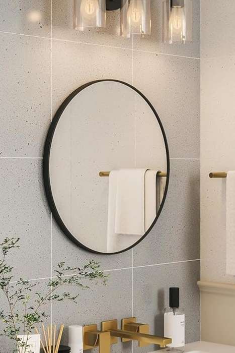 Senza® Large Round Metal Black Framed Mirror 600mm