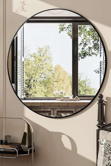 Senza® Large Round Metal Black Framed Mirror 800mm