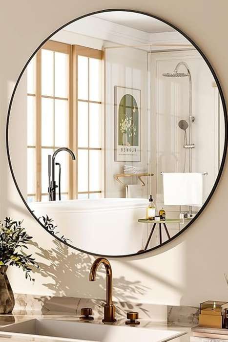Senza® Large Round Metal Black Framed Mirror 800mm