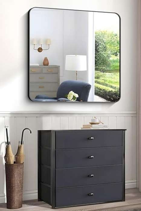 Senza® Large Square Metal Black Framed Mirror 800mm X 800mm