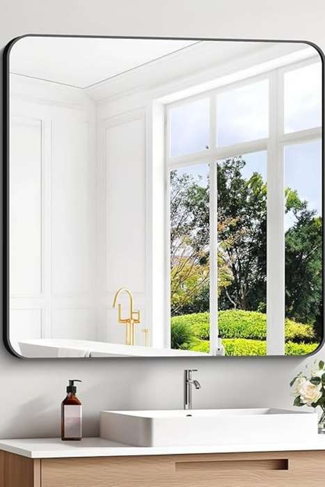 Senza® Large Square Metal Black Framed Mirror 800mm X 800mm