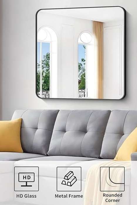 Senza® Large Square Metal Black Framed Mirror 800mm X 800mm