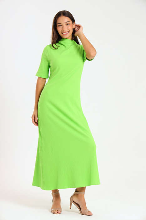 Ladies Short Sleeve Ribbed High Neck Midaxi Dress