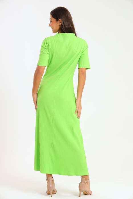 Ladies Short Sleeve Ribbed High Neck Midaxi Dress