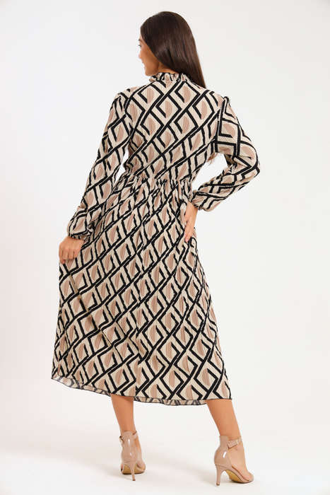 Rosa Abstract Printed Long Sleeve Midaxi Ruffle Dress