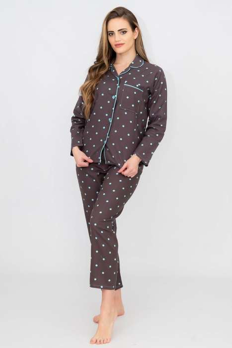 Ladies Flannel Long Sleeve Button Up Pyjama Set