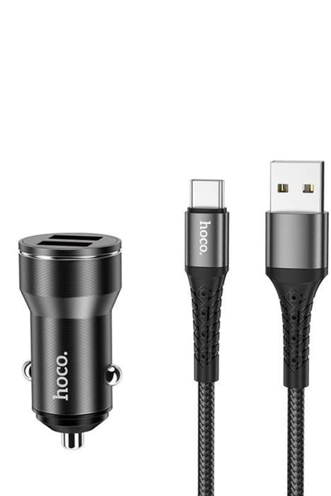 Hoco DZ11 Dual Port Car Charger Set With Type-C Cable