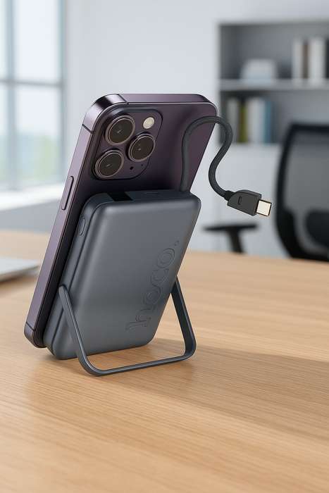 Hoco Q43 10000mAh 20W Magnetic Wireless Power Bank with Built-in Cable & Foldable Stand