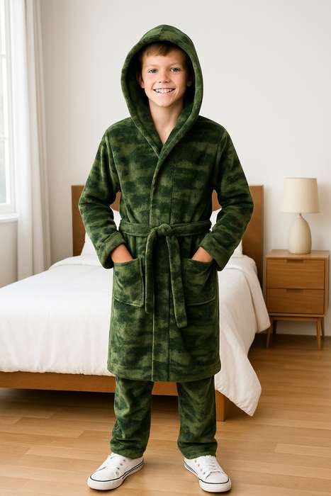 Boys Branded Microfleece Hooded Winter Plush Gown 3 to 9 Years