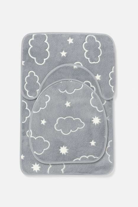Senza® 3 Piece Glow In The Dark Microfiber Chenille Non-Slip Bathroom Mat Set