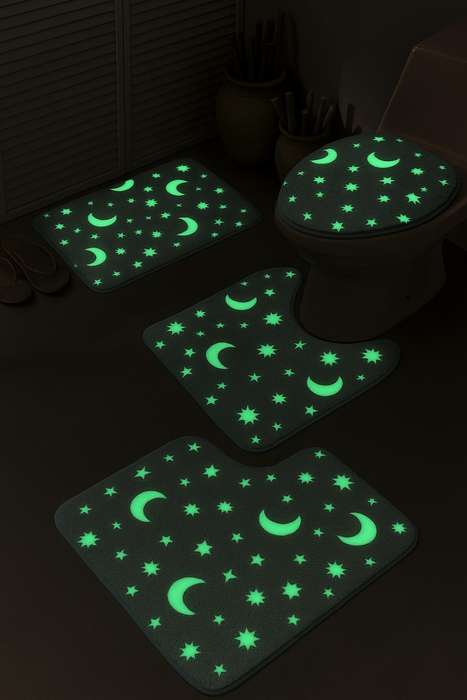 Senza® 3 Piece Glow In The Dark Microfiber Chenille Non-Slip Bathroom Mat Set