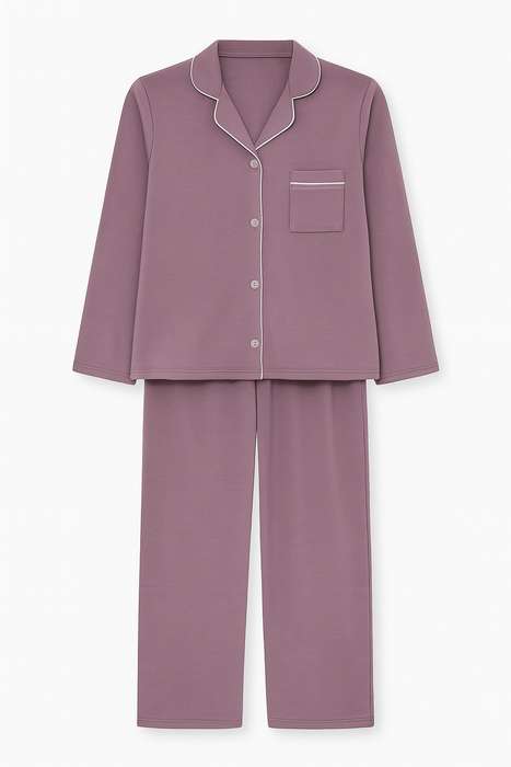 Ladies Button Down Brushed Fleece Winter Pyjama Set