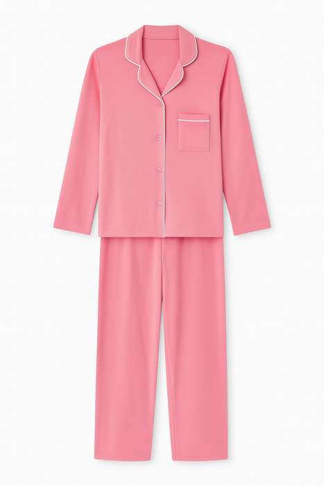 Ladies Button Down Brushed Fleece Winter Pyjama Set