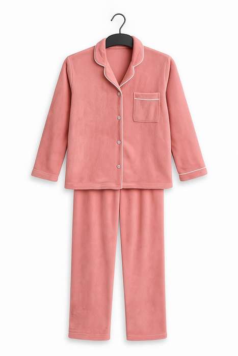 Ladies Button Down Fleece Winter Pyjama Set