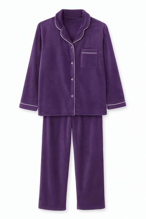 Ladies Button Down Fleece Winter Pyjama Set