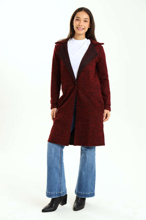 Ladies Oversized Coat Red with Black Fibre Mix