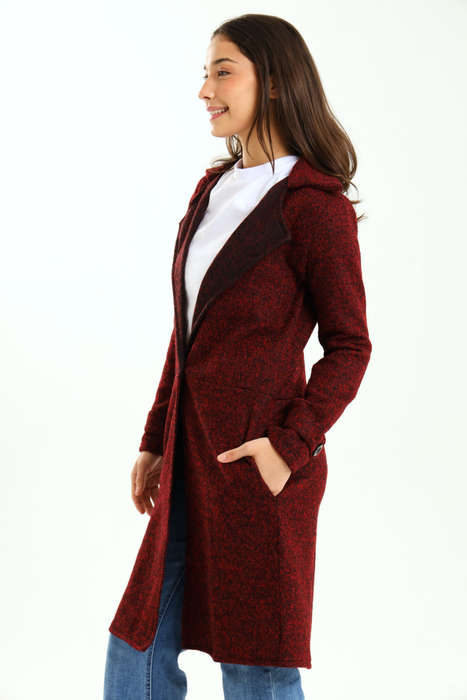 Ladies Oversized Coat Red with Black Fibre Mix