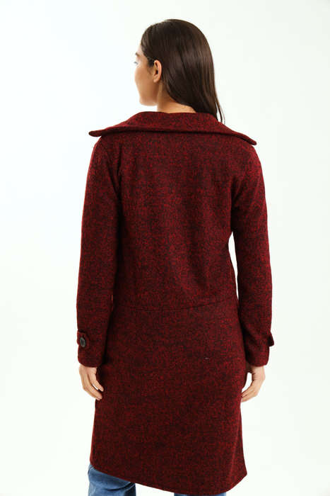 Ladies Oversized Coat Red with Black Fibre Mix