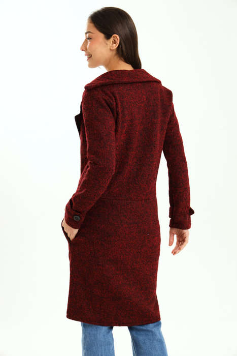 Ladies Oversized Coat Red with Black Fibre Mix