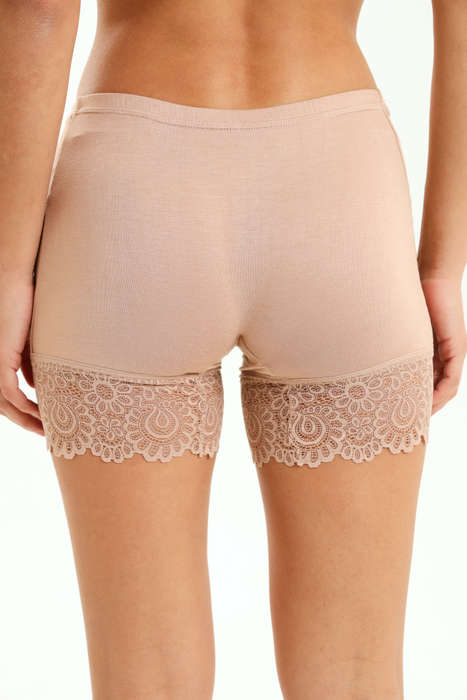 Ladies Anti-Chafing Cheeky Brief Shorts With Lace Trim & Pocket