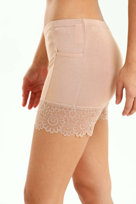 Ladies Anti-Chafing Cheeky Brief Shorts With Lace Trim & Pocket