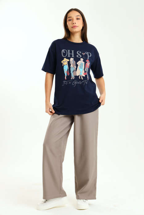 Ladies Branded Slogan Oversized Printed T-Shirt