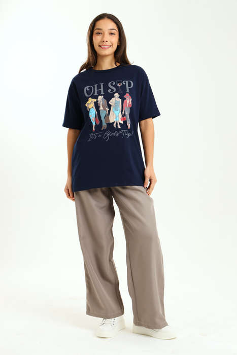 Ladies Branded Slogan Oversized Printed T-Shirt