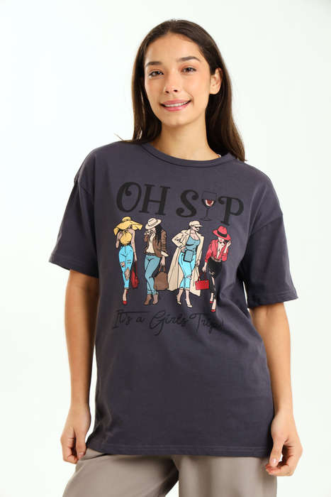 Ladies Branded Slogan Oversized Printed T-Shirt