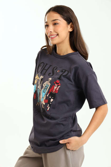 Ladies Branded Slogan Oversized Printed T-Shirt