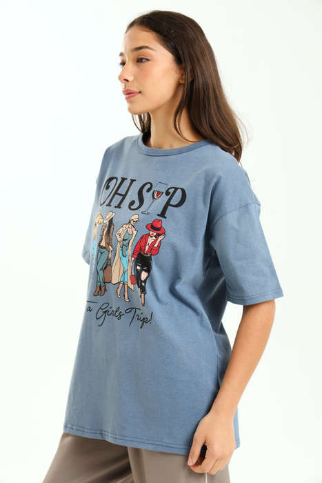 Ladies Branded Slogan Oversized Printed T-Shirt