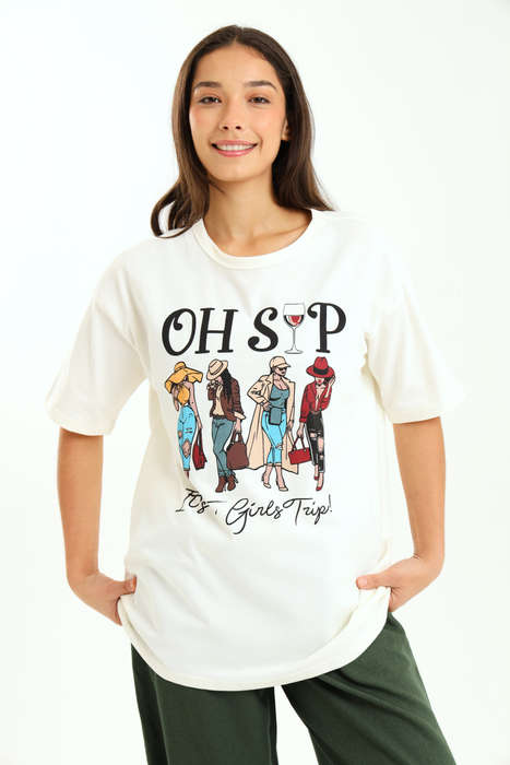 Ladies Branded Slogan Oversized Printed T-Shirt
