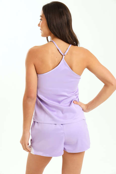 Ladies Strappy Cami & Shorts Satin Pyjama Set