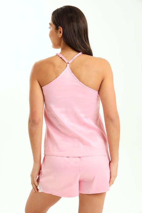 Ladies Strappy Cami & Shorts Satin Pyjama Set